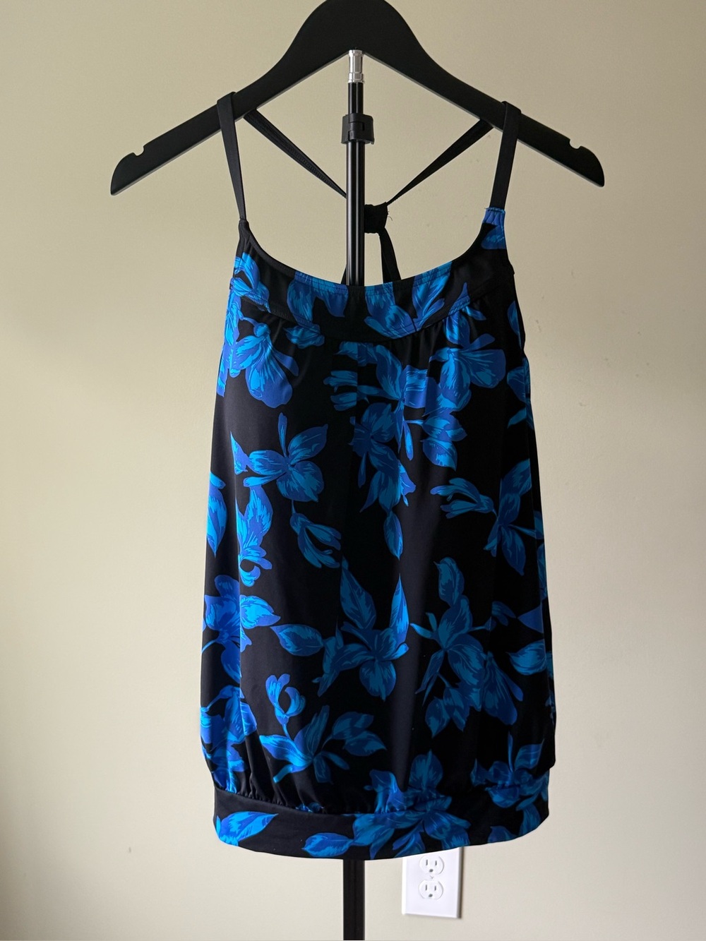 EIC Re-Posh Lands End Blue Floral Spaghetti Strap Racer Back Tankini SZ 10L